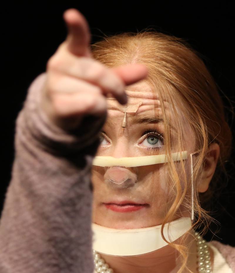 Katelyn Santoro performs on stage as school teacher Rose Hoffman during a rehearsal Wednesday, March 17, 2021, for the musical "Working" at Crystal Lake Central High School in Crystal Lake. Each participant in the production is allowed two members of their same household to come view two additional rehearsals at the school, as no tickets will be sold for an official performance due to COVID-19 restrictions.