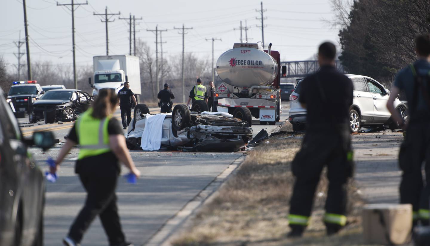 A multi-vehicle crash on the southbound lanes of Kirk Road near Giese Road Monday afternoon. The crash shut down both directions of Kirk Road between Butterfield Road and Wilson Road in Batavia.