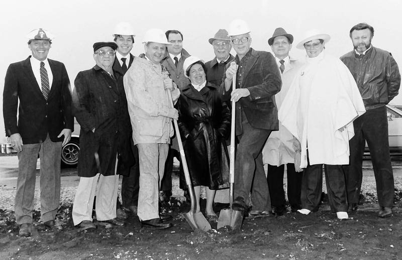 City of Peru officals gather for a groundbreaking for a new hanger in Oct. 1985 at the Illinois Valley Regional Airport in Peru.