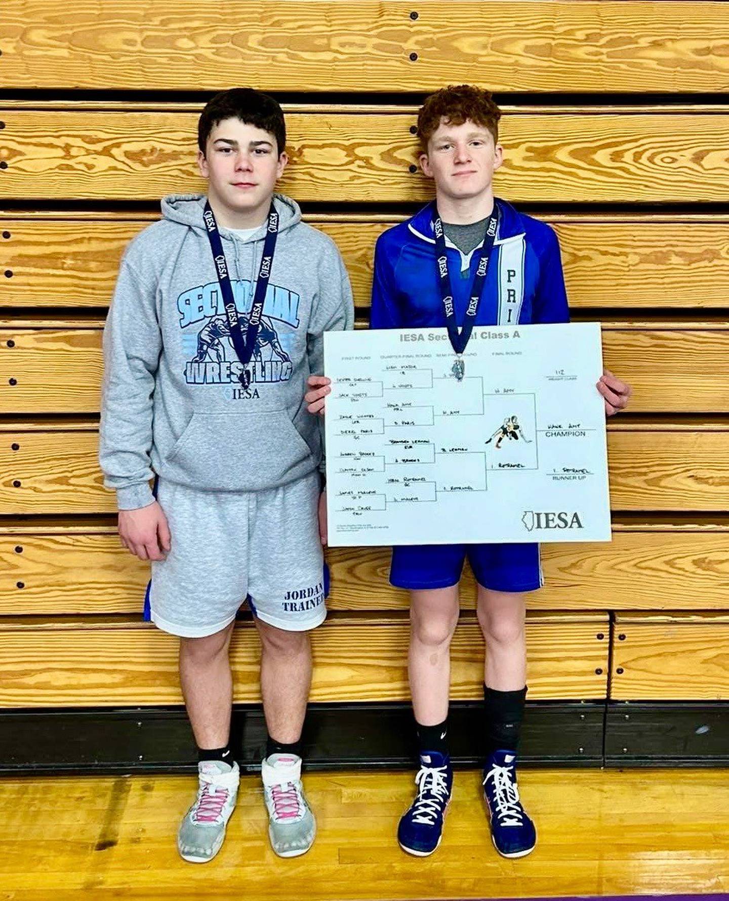 Princeton Logan's Eric Giaquinto (left) and Hawk Amy both qualified for the IESA State wrestling finals in DeKalb this weekend.