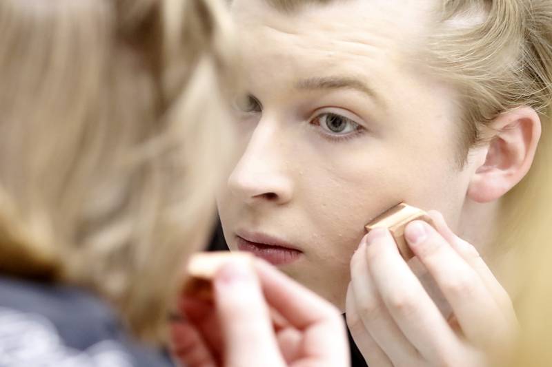 Chase Gray, playing Perch Perkins, applies his make up before rehearsal for the McHenry Community High School’s production of “The SpongeBob Musical” Tuesday, March 7, 2023, at the school’s Upper Campus. 

Performances are at 7 p.m. March 9, 10, 17 and 18, and 5 p.m. March 11 in the auditorium at Upper Campus, 4716 W. Crystal Lake Road, McHenry.
 
Tickets are $10.50 for adults and $8.50 for students and older residents. Tickets can be purchased at vancoevents.com/us/events/landing/29908.