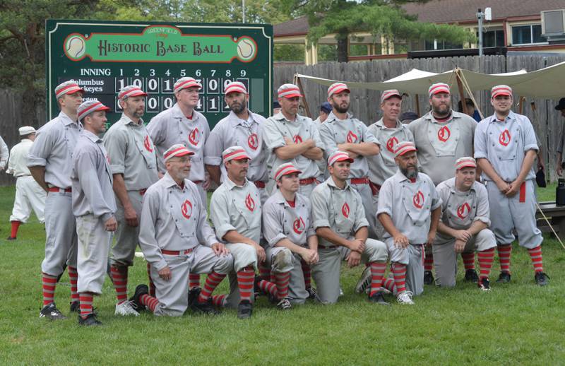 Members of the 2023 Oregon Ganymedes tournament team pose for a photo during the 20th Annual World Tournament of Historic Base Ball.