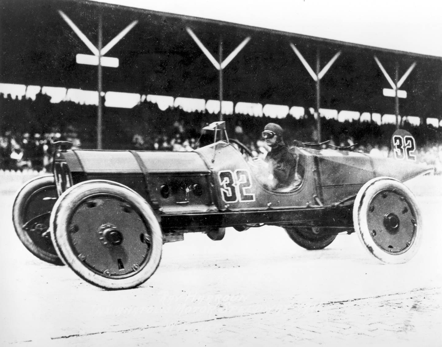 This May 30, 1911, file photo shows Ray Harroun driving his No. 32 Marmon Wasp race car to victory in the inaugural Indianapolis 500 auto race at the Indianapolis Motor Speedway, in Indianapolis, Ind.