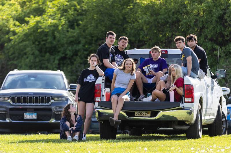 Downers Grove North fans watch a baseball game between Downers Grove North and Lyons Township in Downers Grove on Monday, May 12, 2025.