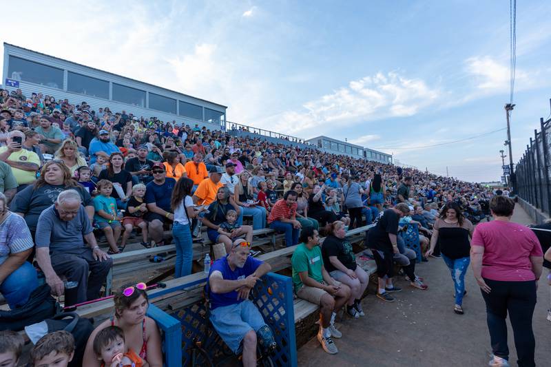 Fans crowd the bleachers for the Monster Truck Bash show on Saturday, Sept. 13, 2025 at the La Salle Speedway in La Salle.