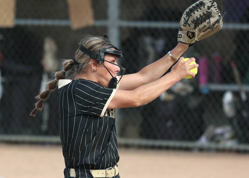 Sycamore's Bella Jacobs delivers a pitch Monday, May 12, 2025, during their game against Ottawa at Sycamore High School.
