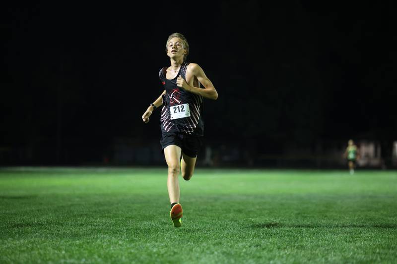 Bradley-Bourbonnais' Carter Provost nears the finish line during the All-City cross country meet at Bishop McNamara on Wednesday, Sept. 17, 2025.