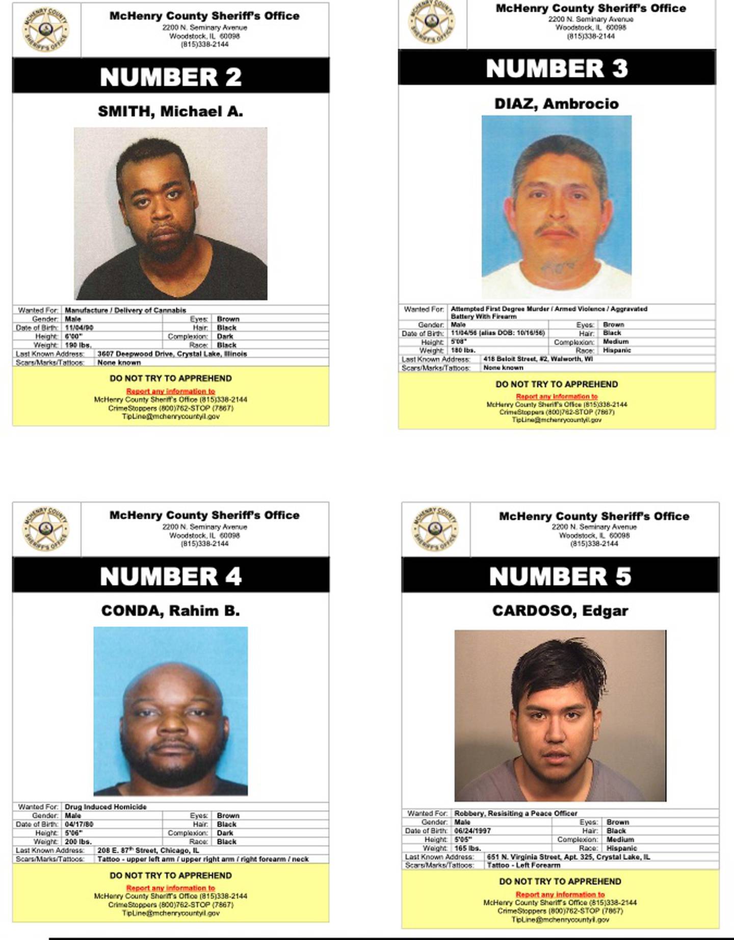 McHenry County's Most Wanted as of March 15, 2024.