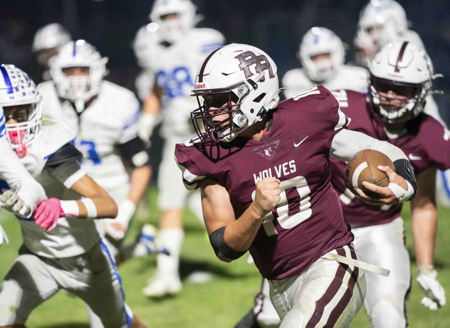 Prairie Ridge quarterback Owen Satterlee runs for a touchdown in the 1st quarter against Burlington Central during their Fox Valley Conference game on Friday, October 11, 2024 at Prairie Ridge High School in Crystal Lake. Ryan Rayburn for Shaw Local