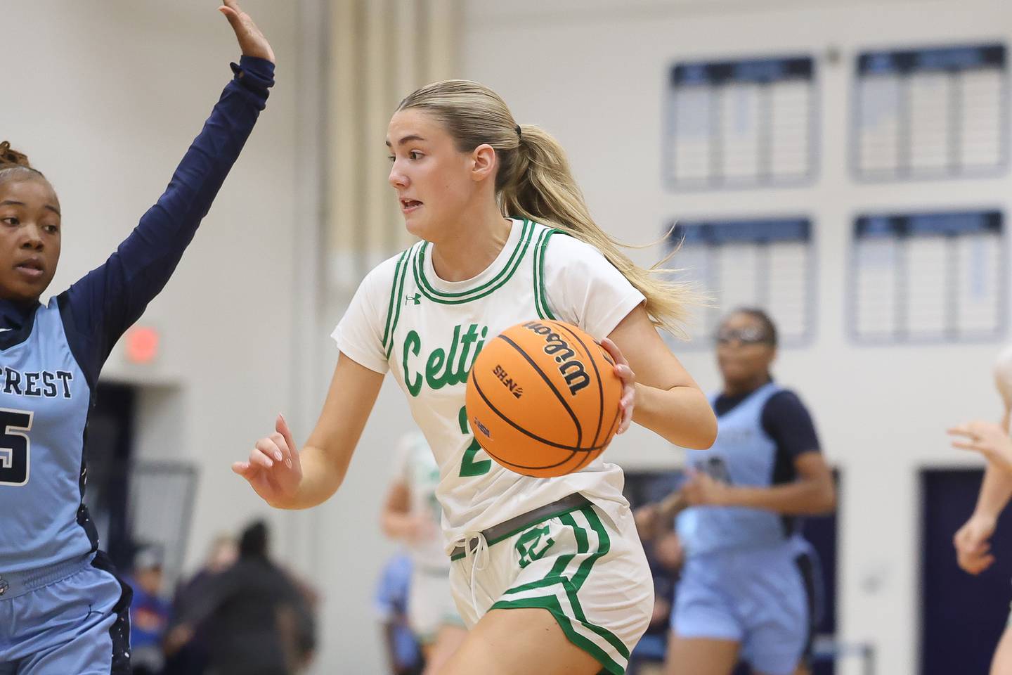 Providence’s Eilish Raines makes a move to the basket against Hillcrest in the Class 3A Hillcrest Sectional championship game on Thursday, Feb. 26, 2026 in Hillcrest.