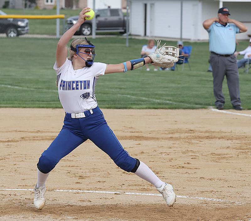 Princeton pitcher Reese Reviglio fires away against Mendota on Monday.