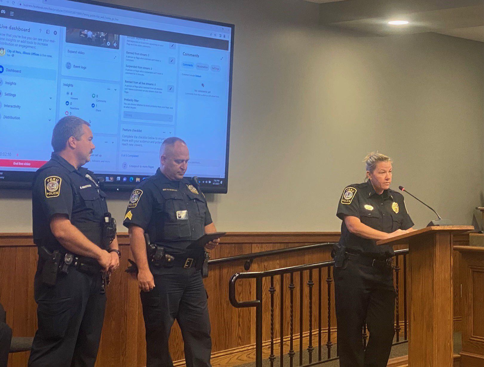 Peru officer Bradley Anderson was honored with a lifesaving award at Monday, June 5, City Council meeting for his actions that helped saved a man’s life.