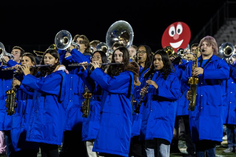 Lincoln-Way East’s pep band performs prior to a varsity football round one playoff game against Stevenson at Lincoln-Way East on Oct. 31, 2025.