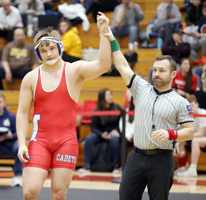 Sean Scheck of Marmion beats Alexis Correa of West Chicago at 285 pounds during the Batavia wrestling invite Saturday January 14, 2023 in Batavia.