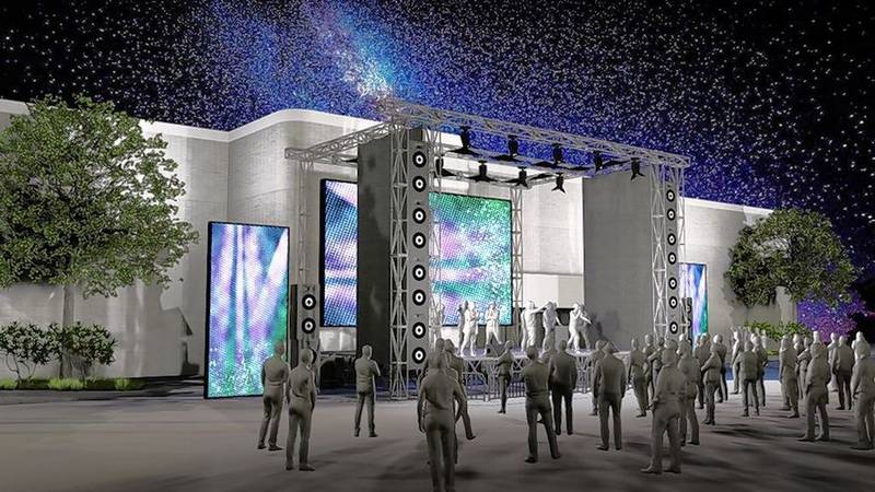 Container Collective Social will have a stage and large screen for concerts and other events in the parking lot of the shuttered Carson Pirie Scott store at Spring Hill Mall.