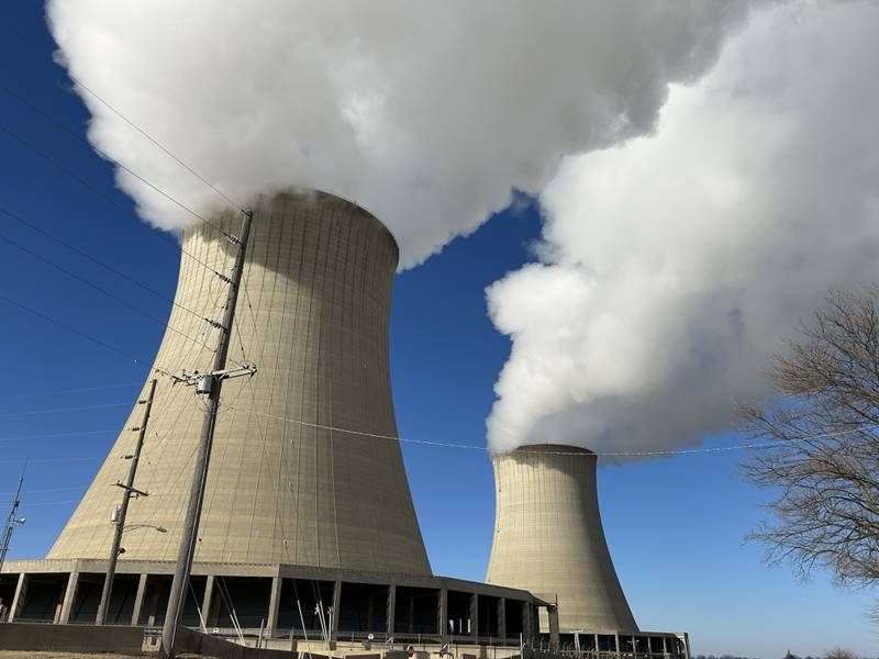 Steam streams out of the cooling towers at Constellation's nuclear power station south of Byron on German Church Road on Tuesday, Jan. 14, 2025.
