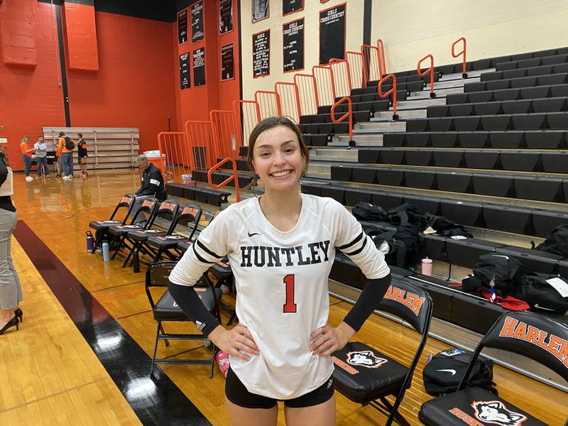 Huntley's Maggie Duyos helped the Red Raiders defeat St. Charles North in two sets on Monday to advance to the Class 4A Harlem Sectional final against Hononegah.