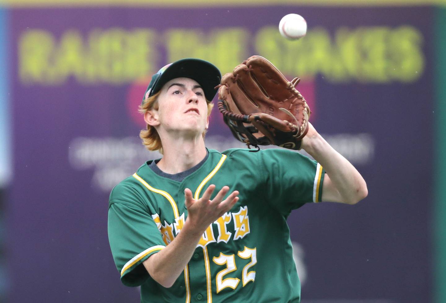 Crystal Lake South's Joey Weldon catches a fly ball Friday, June 10, 2022, during their IHSA Class 3A state semifinal game against Nazareth at Duly Health and Care Field in Joliet.