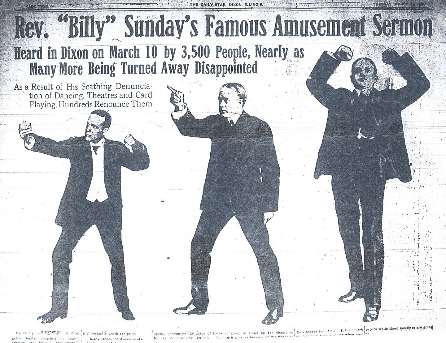 This Dixon Star headline is an example of the newspaper coverage given to the Dixon revival.