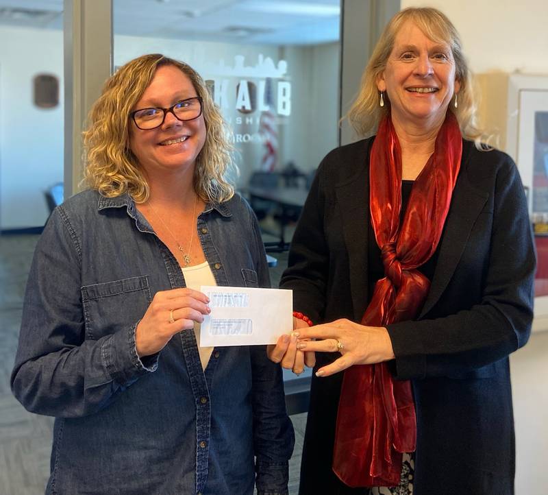 (Left to right); DeKalb Township general assistance case manager Casey Bachochin and Community Coordinated Child Care executive director Susan Petersen