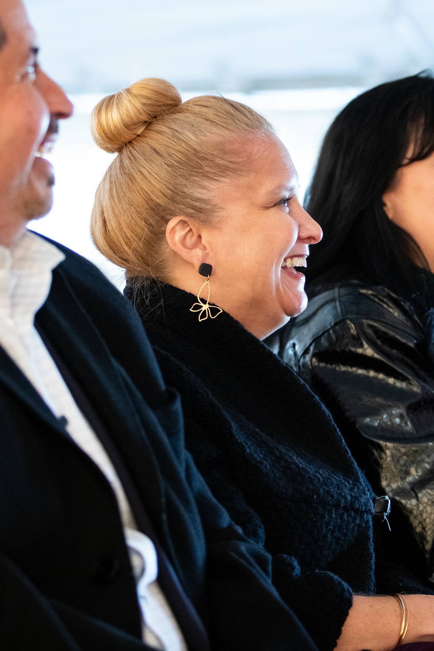 Beth Beatty, City Manager of Joliet, enjoys the presentation during the Hollywood Casino Joliet Groundbreaking Ceremony on Dec. 13, 2023.