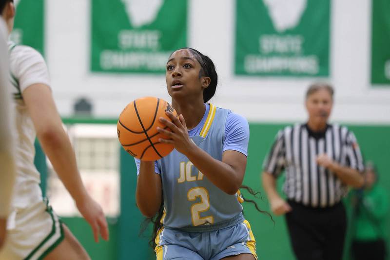 Joliet Catholic’s Gabrielle Gavin lines up a shot against Providence on Saturday, Dec. 5, 2025 in New Lenox.