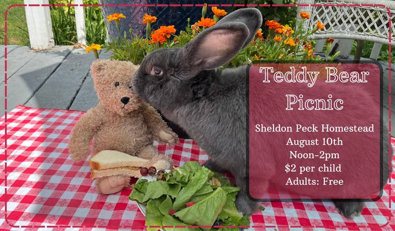 The Lombard Historical Society’s annual Teddy Bear Picnic will be from noon to 2 p.m. Saturday, Aug. 10, 2024, at the Sheldon Peck Homestead, 355 East Parkside Ave. in Lombard.