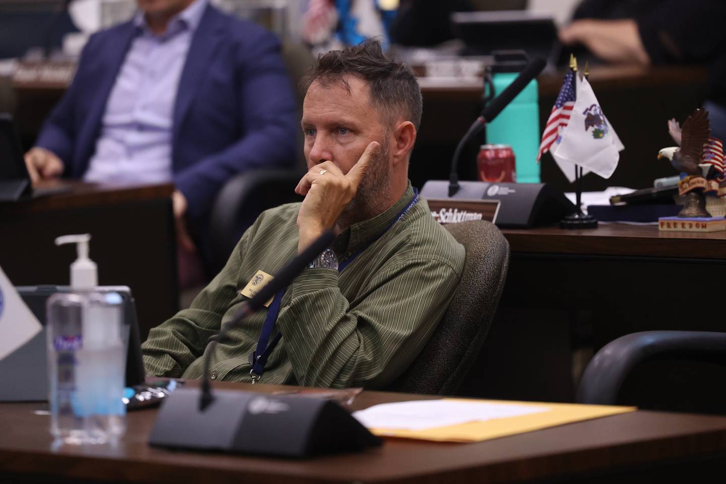 Will County board member Vince Logan sits in on the Will County board meeting on Thursday, Aug. 17, 2023 in Joliet.