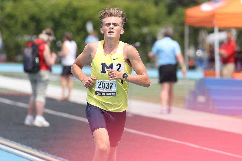 Marion’s Dylon Nalley finishes fourth in the Class 2A 3200 Meter State Finals on Saturday, May 27, 2023 in Charleston.