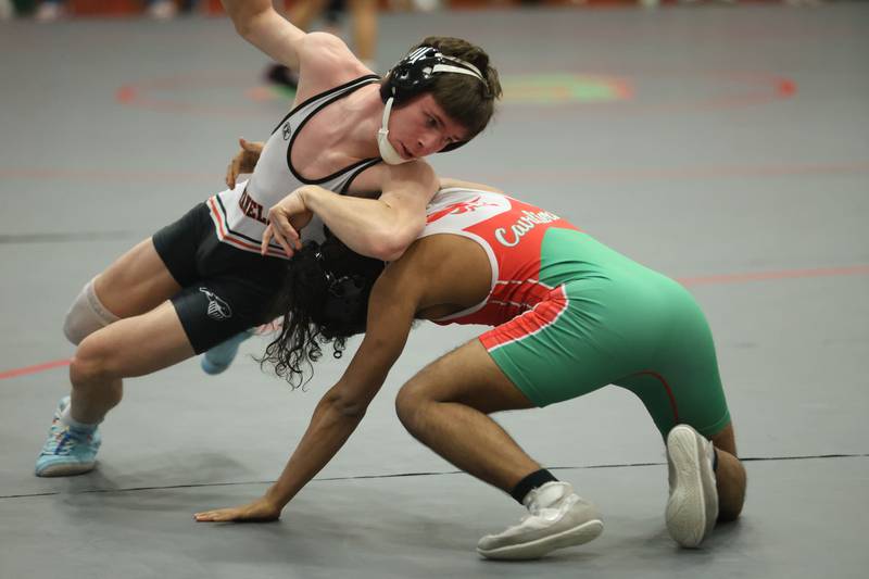 Kaneland's Camden Skipper wrestles L-P's Enrique Garcia during a meet on Thursday, Jan. 22, 2026 in Sellett Gymnasium at L-P High School.