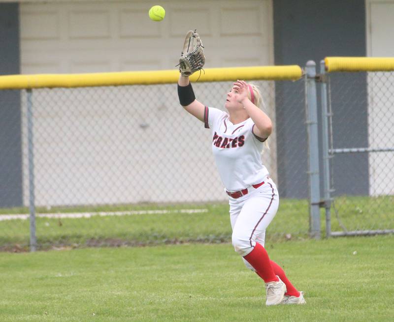 Ottawa's Reese Purcell makes a catch in left field on Tuesday, May 5, 2026 at Peck Park in Ottawa.