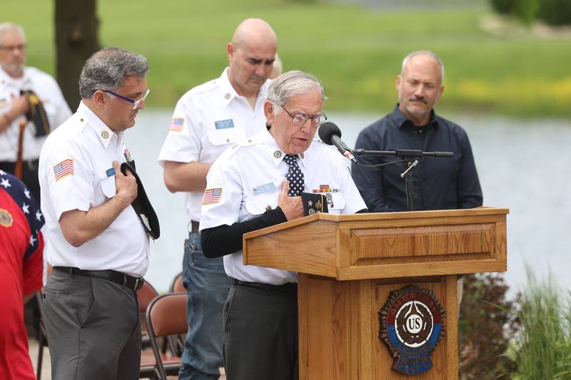 American Legion Post 13 Chaplain David Levally opens the ceremony with a prayer at Plainfield’s Memorial Day and Ceremony event on Monday, May 27, 2024.