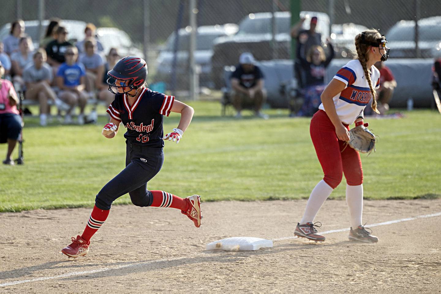 West Central’s Bailie Ferguson rounds third to score the only run of the game against Morrison on Wednesday, May 24, 2023 during their Class 1A sectional semifinal at St. Bede Academy.