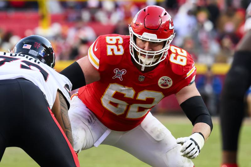 Kansas City Chiefs Joe Thuney plays the tackle position against the Houston Texans during the second half of an NFL football game, Saturday, Dec. 21, 2024 in Kansas City, Mo. The Chiefs defeated the Texans, 27-19. (AP Photo/Reed Hoffmann)