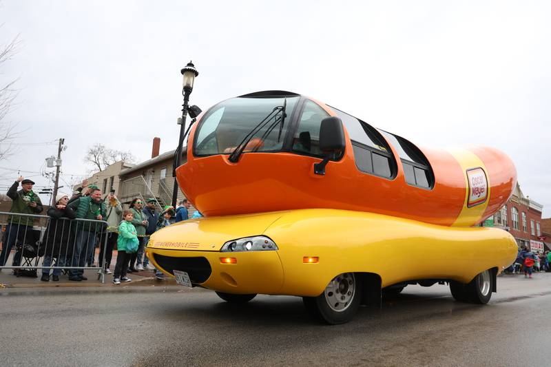 The Oscar Mayer Wienermobile drives along the parade route at the annual Plainfield Hometown Irish Parade on Sunday, March 15, 2026 in Plainfield.