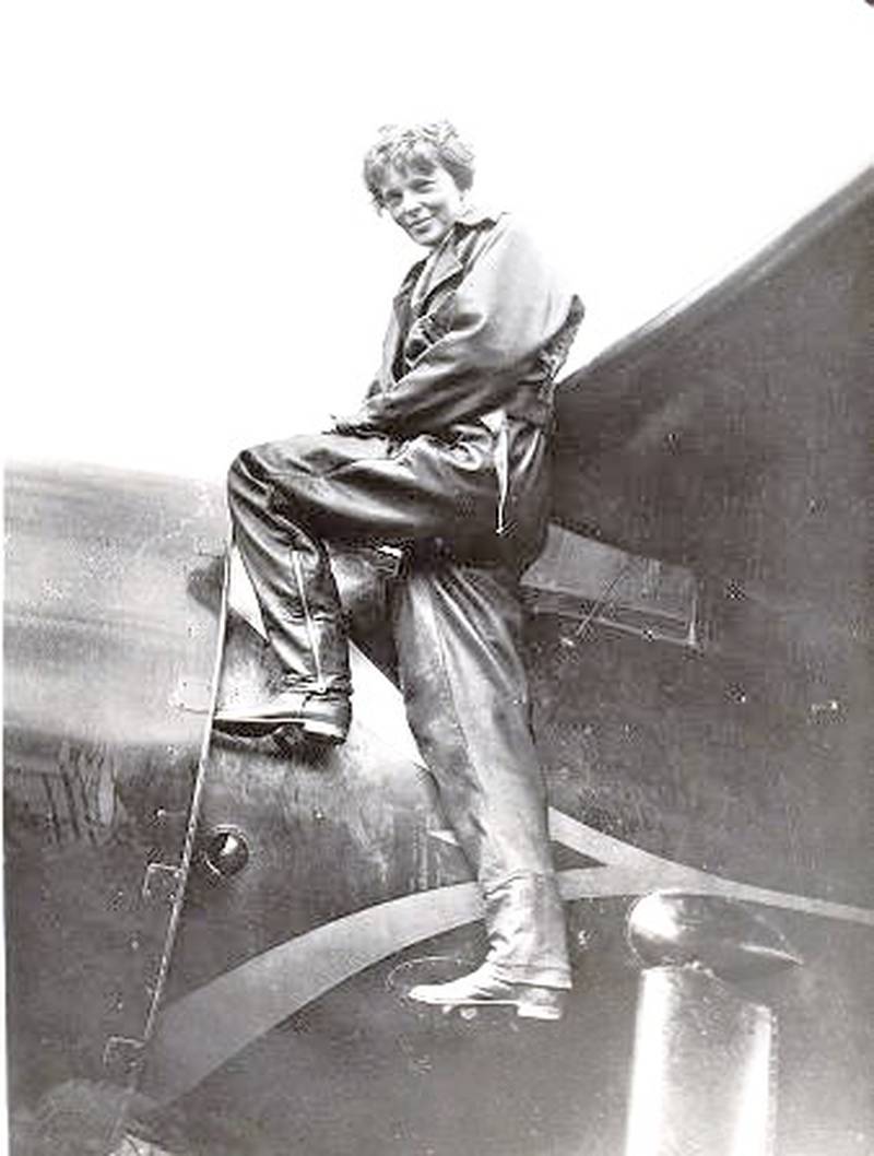 This photo appeared in the Bureau County Republican on April 2, 1936, to promote Amelia Earhart’s upcoming lecture at Princeton High School on April 7. It shows Earhart with her Vega 5B single-engine airplane, “Old Bessie.”