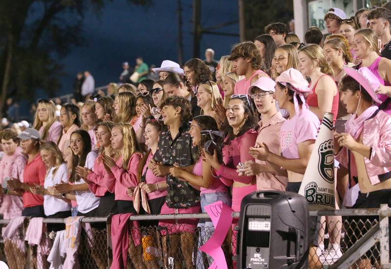 St. Bede super fans show their excitement after scoring their first touchdown against Ridgewood on Friday, Sept. 15, 2023 at St. Bede Academy.