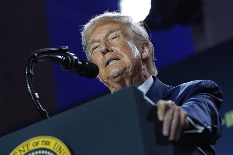 President Donald Trump speaks during an AI summit at the Andrew W. Mellon Auditorium, Wednesday, July 23, 2025, in Washington. (AP Photo/Julia Demaree Nikhinson)