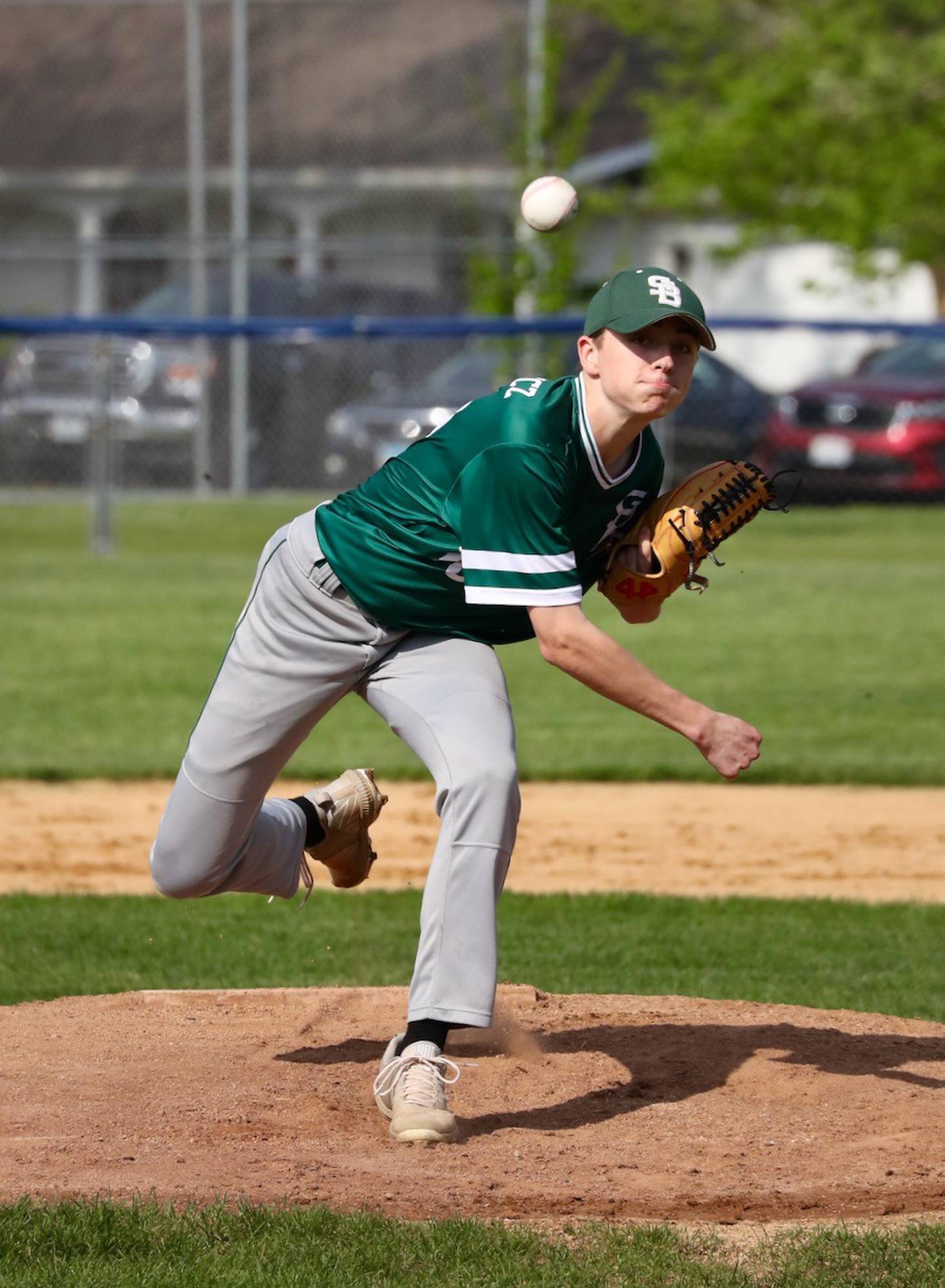 St. Bede's Alex Ankiewicz delivers a pitch Tuesday at Princeton. The Bruins won 2-0 to clinch the Three Rivers East title