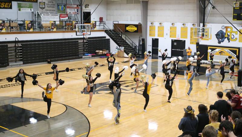 Putnam County cheerleaders perform during the football Homecoming Pep Rally on Friday, Sept. 27, 2024 at Putnam County High School in Granville.
