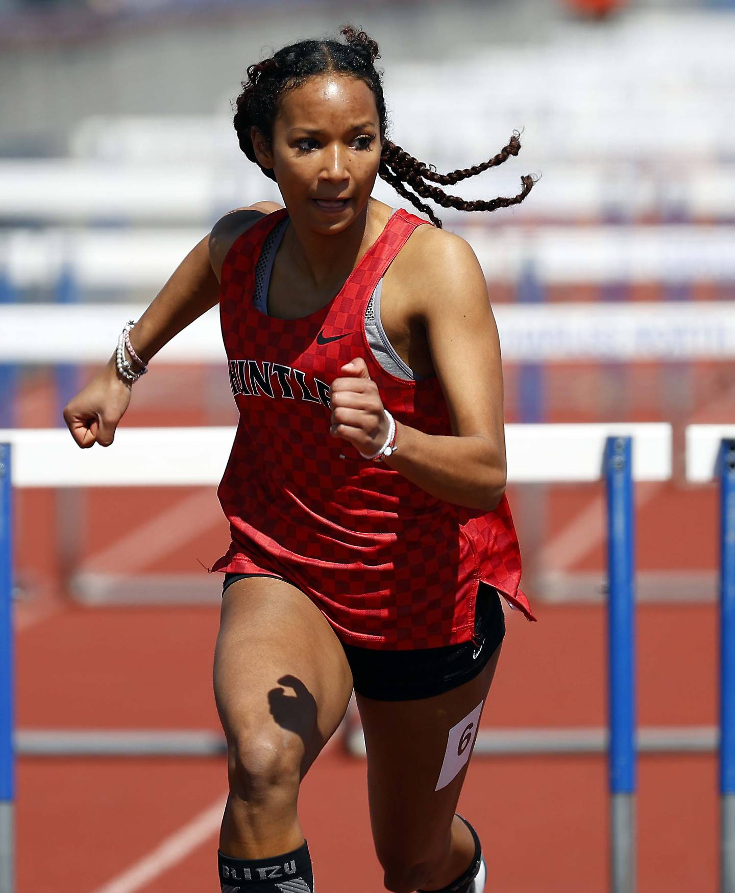 Abigail Mckoy of Huntley competes in the 100 Meter Hurdles at the St. Charles North Girls Invitational Saturday, April 12, 2025 in St. Charles Ill.