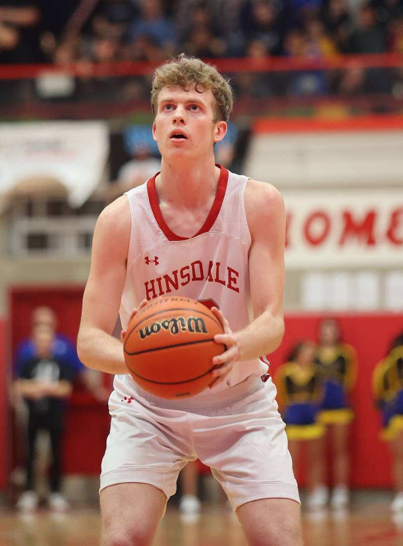 Hinsdale Central's Billy Cernugel (10) takes a free throw during the boys 4A varsity sectional semi-final game between Hinsdale Central and Lyons Township high schools in Hinsdale on Wednesday, March 1, 2023.