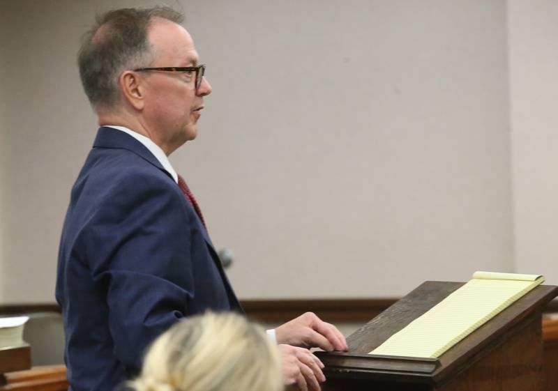 Chester Weger's defense attorney Andy Hale examines witnesses during a mini trial evidentiary hearing regarding the Chester Weger case on Tuesday, May 13,  2025 at the La Salle County Government Complex in Ottawa.