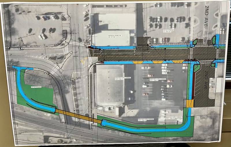 A rendering of Sterling's Second Street road construction project during an open house on April 8, 2025.