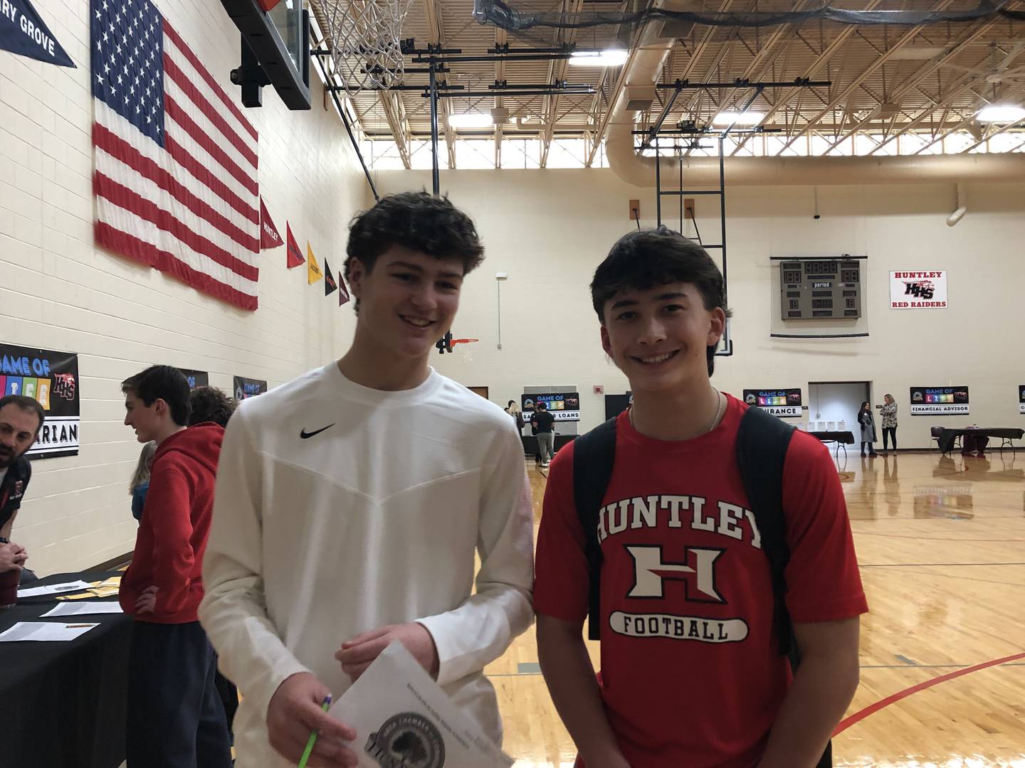 Connor Wade and Michael Chan, Huntley High School students, after playing the Game of Life at Huntley High School Nov. 30, 2023