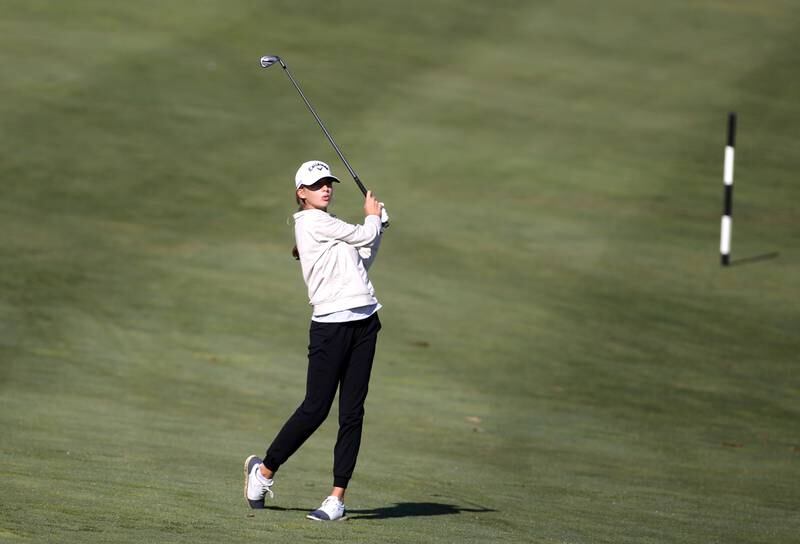 Prairie Ridge’s Jenna Albanese hits from the fairway during the Class 2A South Elgin Regional at the Highlands of Elgin on Thursday, Sept. 29, 2022.