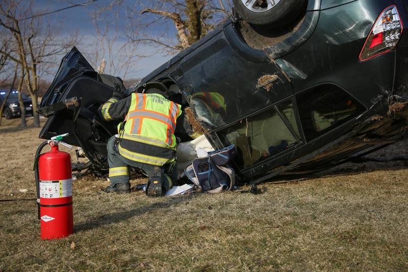 The Woodstock Fire/Rescue District responded Tuesday, March 21, 2023, to the 4200 block of Doty Road for a rollover crash. The male driver was assessed by paramedics but declined any injuries.