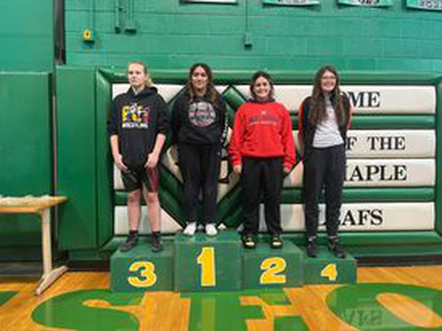 PC-Hall wrestle Bailey Herr (left) placed third at the Geneseo Regional.