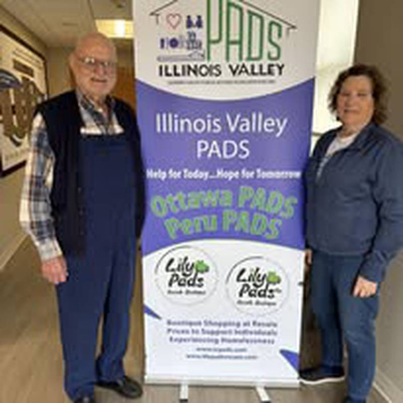 Dave Michelsen of Earlville (left) donated $10,000 on Jan. 9, 2026, to Illinois Valley Public Action to Deliver Shelter in memory of his wife, Helen. “We are deeply grateful for community members who remember our shelters in Ottawa and Peru during life’s most difficult moments," said Carol Alcorn (right), executive director of PADS. "Dave’s generosity helps us continue our mission and encourages others to follow his lead and supporting those in need.”