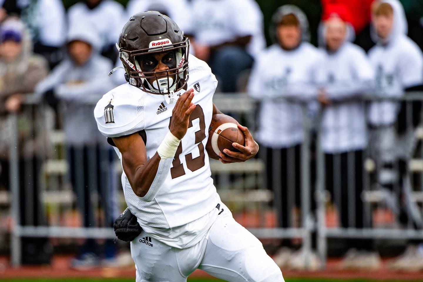 Joliet Catholic Academys HJ Grigsby runs the ball during the 2nd round IHSA playoff game against Providence Catholic Saturday Nov. 5, 2022 at Providence Catholic High School in New Lenox